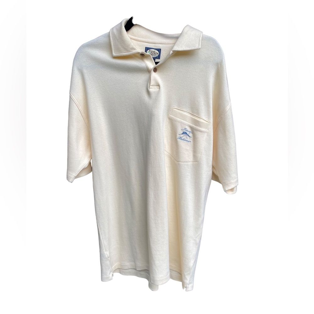 Tommy Bahama Men’s Medium Tan Short Sleeve Collared Shirt with Swordfish Pocket